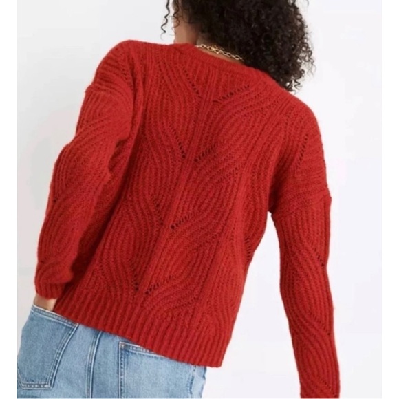 Madewell Red Charley Pullover Alpaca Blend Knit Sweater Preppy Holiday - Picture 2 of 11